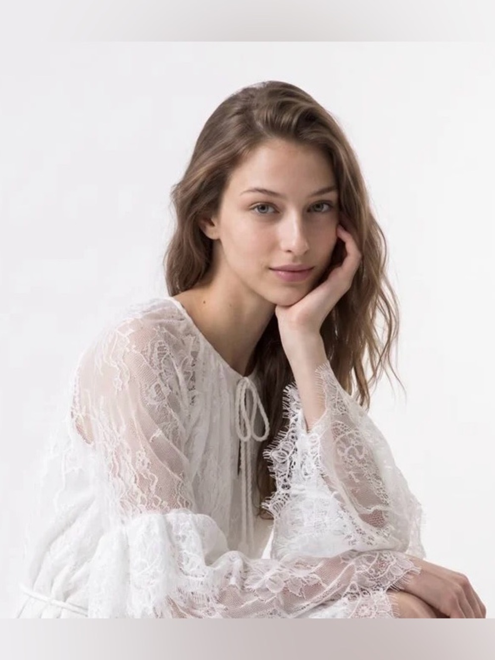 Beulah style Delicate White lace oversized top